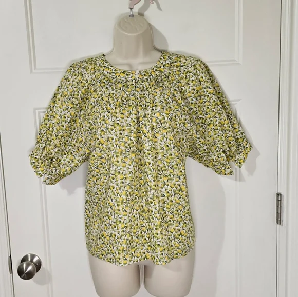 J. Crew High-neck Puff-sleeve Top Liberty Fabric Eliza's Yellow Women's Small - Picture 2 of 10